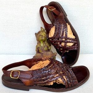 Joan & David Rare Vintage Woven Brown Leather Flat Sandals Size 6